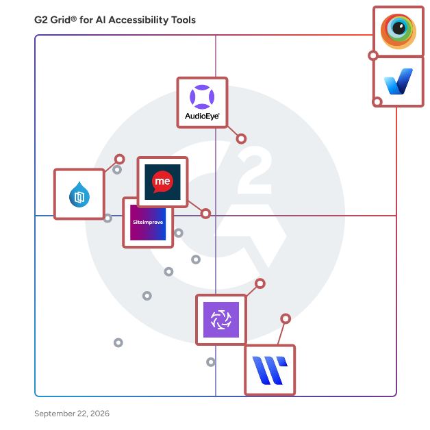 G2 Grid® for AI Accessibility Tools Software plotting products by satisfaction and market presence