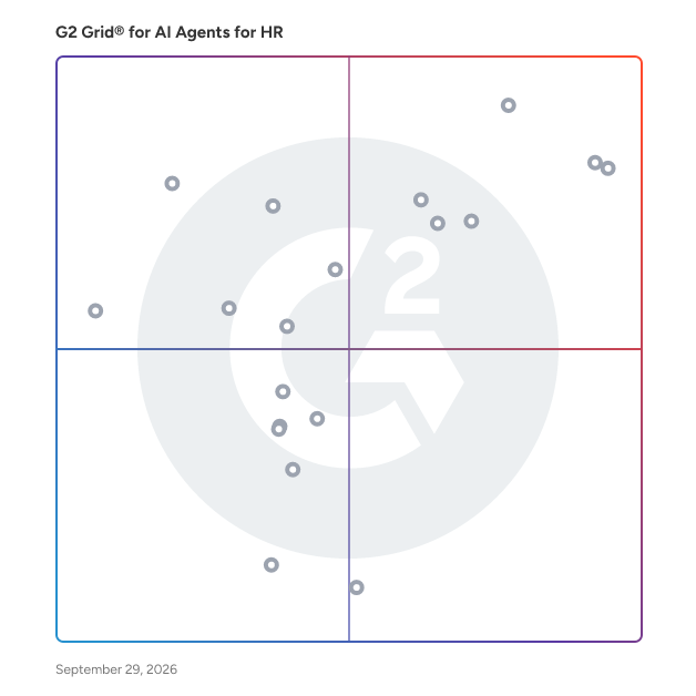 G2 Grid® for AI-Driven Recruitment in AI Agents for HR Software, highlighting the products that define this theme
