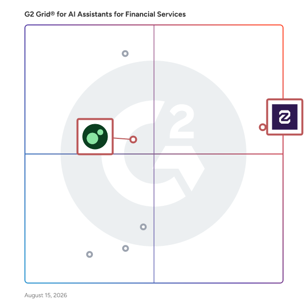 G2 Grid® for AI-Powered Notetaking in AI Assistants for Financial Services, highlighting the products that define this theme
