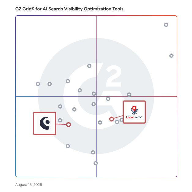 G2 Grid® for Generative Engine Optimization (GEO) in AI Search Visibility Optimization Tools Software, highlighting the products that define this theme