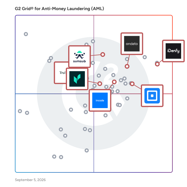 G2 Grid® for Identity Verification in Anti-Money Laundering Software, highlighting the products that define this theme