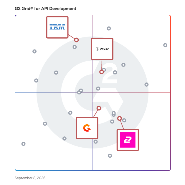 G2 Grid® for API Gateways and Security in API Development Tools, highlighting the products that define this theme