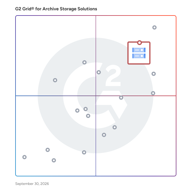 G2 Grid® for Archive Storage Solutions plotting products by satisfaction and market presence