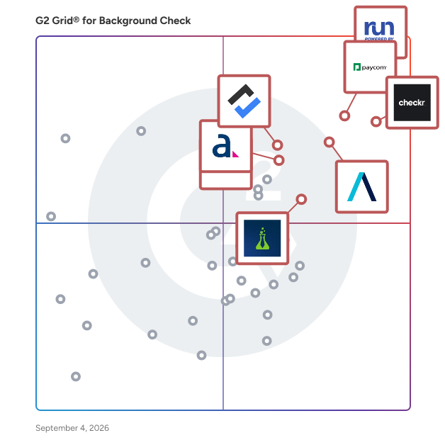 G2 Grid® for Background Check Software plotting products by satisfaction and market presence