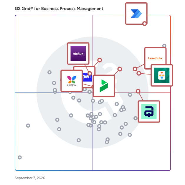 G2 Grid® for Process Automation in Business Process Management Software, highlighting the products that define this theme