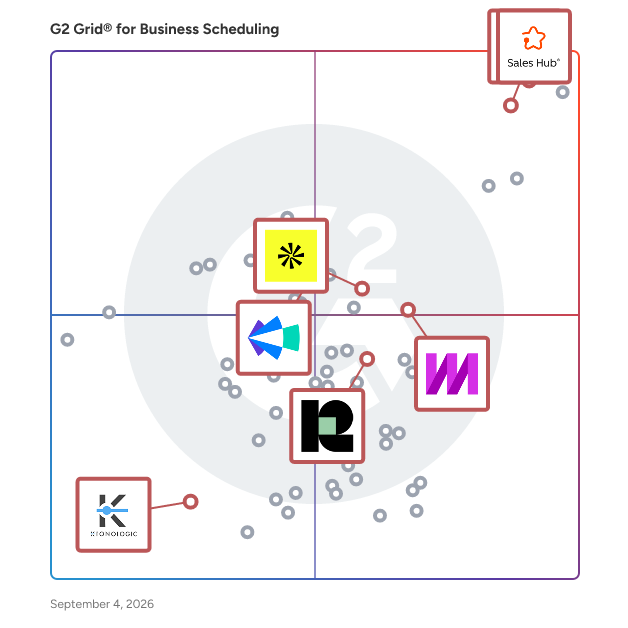G2 Grid® for Sales Engagement in Business Scheduling Software, highlighting the products that define this theme