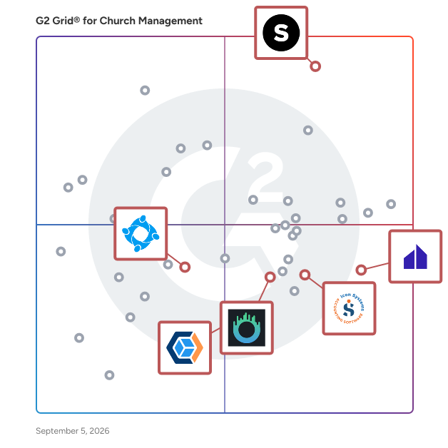 G2 Grid® for Child Check-In Systems in Church Management Software, highlighting the products that define this theme