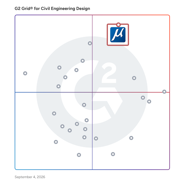 G2 Grid® for Civil Engineering Design Software plotting products by satisfaction and market presence