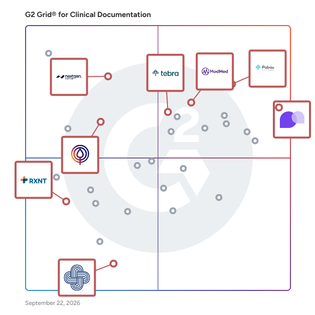 G2 Grid® for Patient Engagement in Clinical Documentation Software, highlighting the products that define this theme