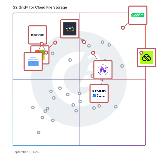 G2 Grid® for Managed File Services in Cloud File Storage Software, highlighting the products that define this theme