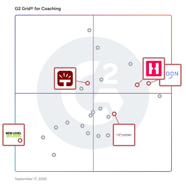 G2 Grid® for Leadership Development in Coaching Software, highlighting the products that define this theme