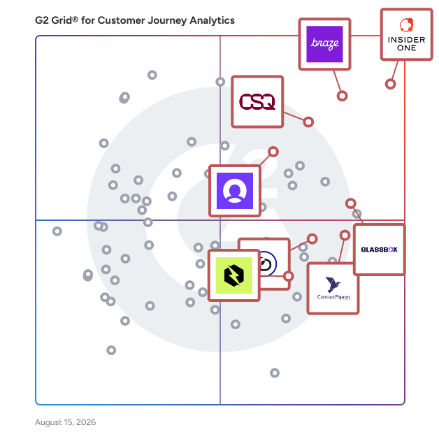 G2 Grid® for Real-Time Customer Insights in Customer Journey Analytics Software, highlighting the products that define this theme