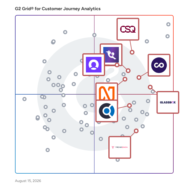 G2 Grid® for Customer Journey Mapping in Customer Journey Analytics Software, highlighting the products that define this theme