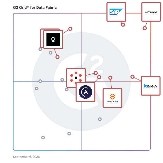 G2 Grid® for Data Fabric Software plotting products by satisfaction and market presence