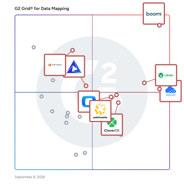 G2 Grid® for Data Mapping Software plotting products by satisfaction and market presence