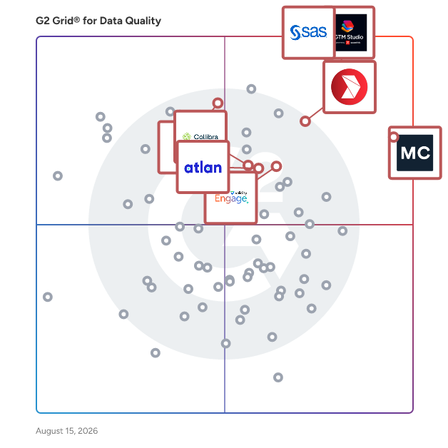 G2 Grid® for Data Quality Tools plotting products by satisfaction and market presence