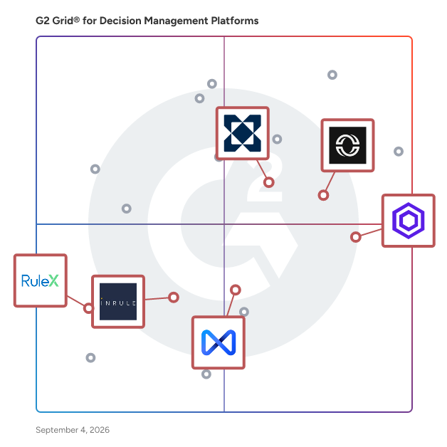 G2 Grid® for No-Code/Low-Code Platforms in Decision Management Software, highlighting the products that define this theme