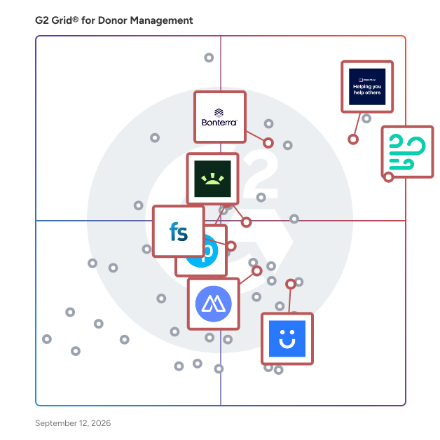 G2 Grid® for Payment Processing in Donor Management Software, highlighting the products that define this theme