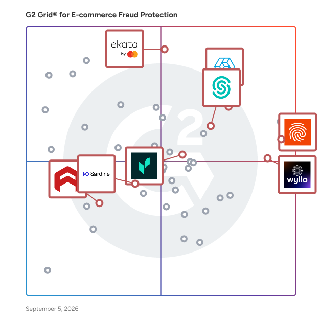 G2 Grid® for Device and Behavioral Intelligence in E-commerce Fraud Protection Software, highlighting the products that define this theme