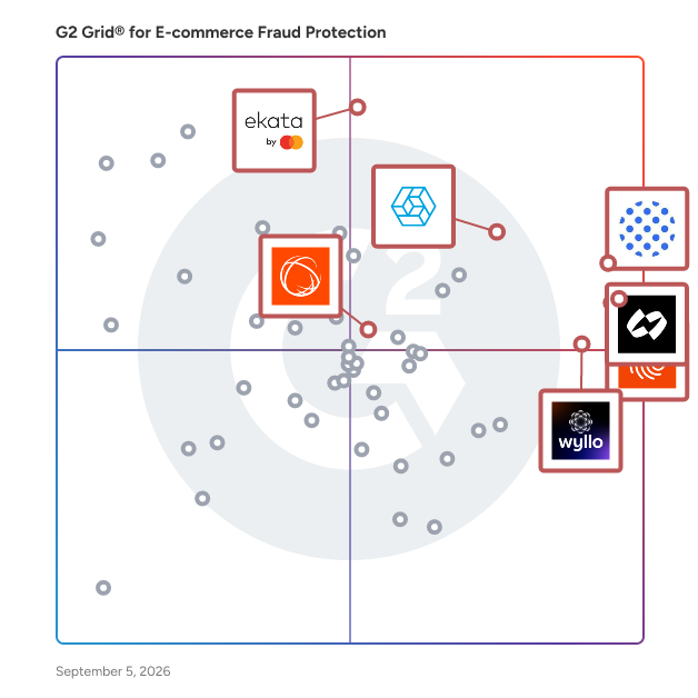 G2 Grid® for Payments and Fraud Detection in E-commerce Fraud Protection Software, highlighting the products that define this theme
