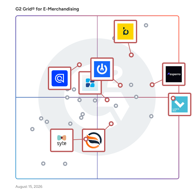 G2 Grid® for Product Discovery in E-Merchandising Software, highlighting the products that define this theme