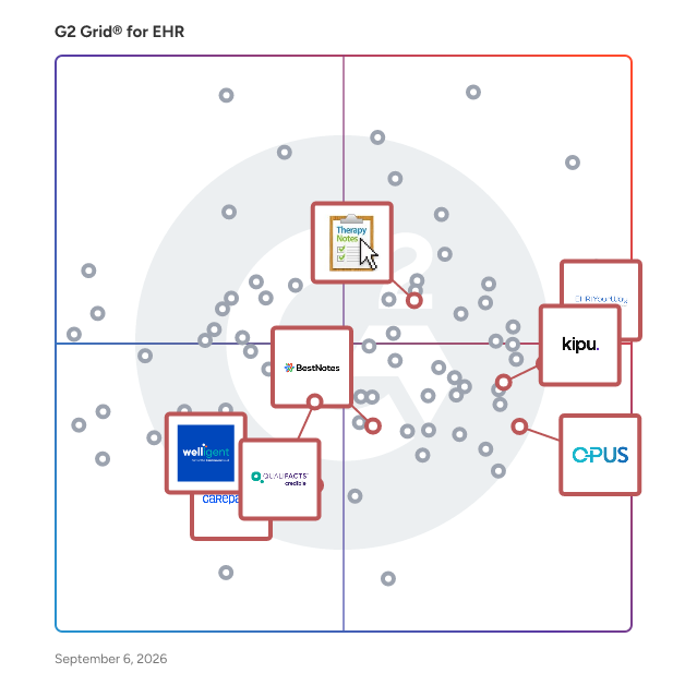 G2 Grid® for Behavioral Health Support in EHR Software, highlighting the products that define this theme