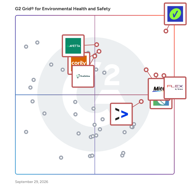 G2 Grid® for Environmental Health and Safety Software plotting products by satisfaction and market presence