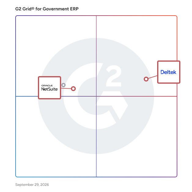 G2 Grid® for AI-Powered ERP Solutions in Government ERP Software, highlighting the products that define this theme