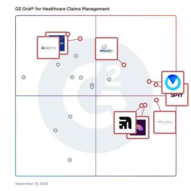 G2 Grid® for Healthcare Claims Management Software plotting products by satisfaction and market presence