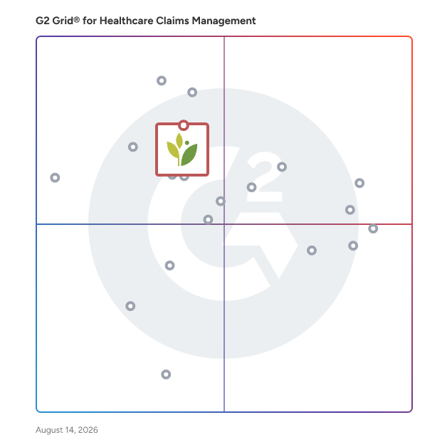 G2 Grid® for Healthcare Claims Management Software plotting products by satisfaction and market presence