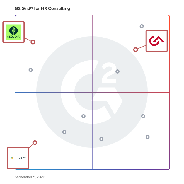 G2 Grid® for Data-Driven Decision Support in HR Consulting Providers, highlighting the products that define this theme