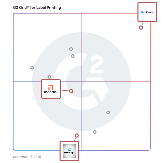 G2 Grid® for Cloud-Based Label Management in Label Printing Software, highlighting the products that define this theme