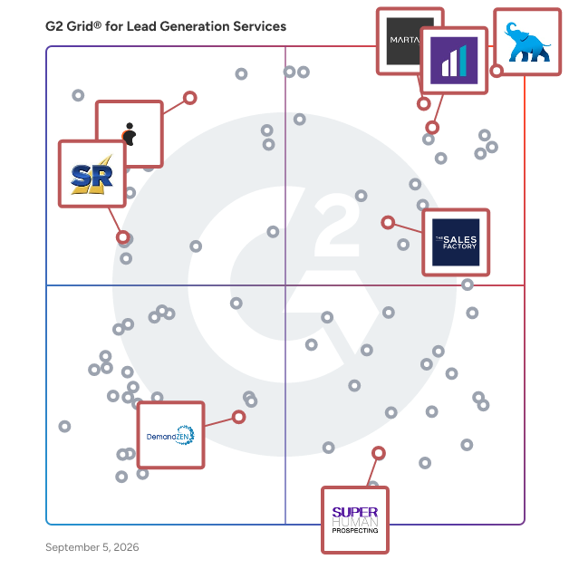 G2 Grid® for Outsourced Sales Providers in Lead Generation Companies, highlighting the products that define this theme