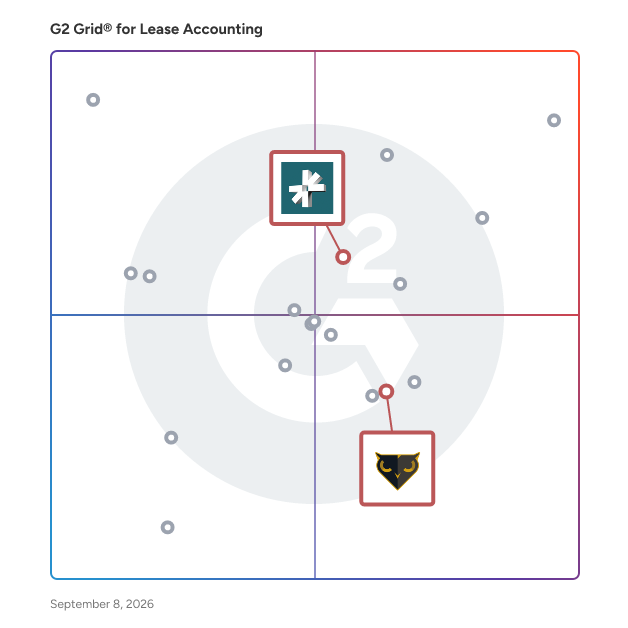 G2 Grid® for Multi-Entity and Multi-Currency Support in Lease Accounting Software, highlighting the products that define this theme