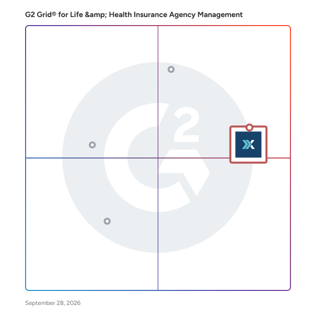 G2 Grid® for Compliance and Document Management in Life & Health Insurance Agency Management Software, highlighting the products that define this theme