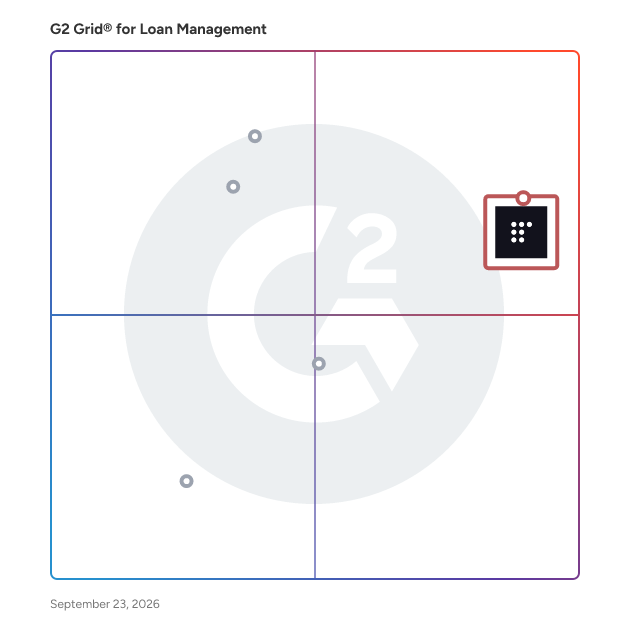 G2 Grid® for Loan Management Software plotting products by satisfaction and market presence