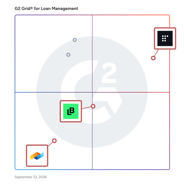 G2 Grid® for Loan Servicing in Loan Management Software, highlighting the products that define this theme