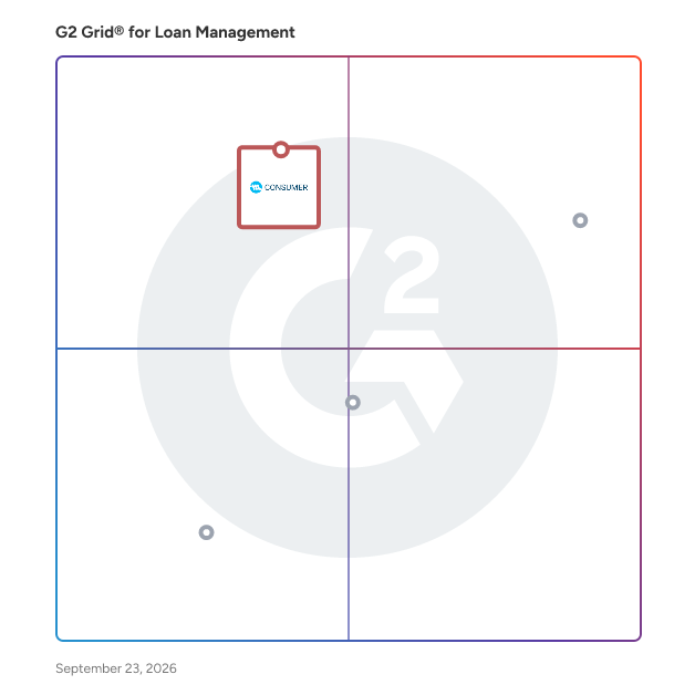 G2 Grid® for Consumer Lending in Loan Management Software, highlighting the products that define this theme