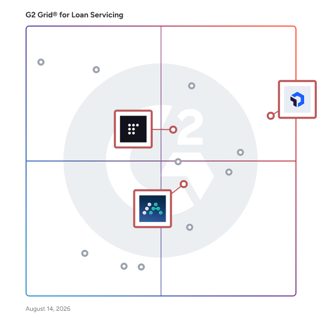 G2 Grid® for Compliance and Security in Loan Servicing Software, highlighting the products that define this theme