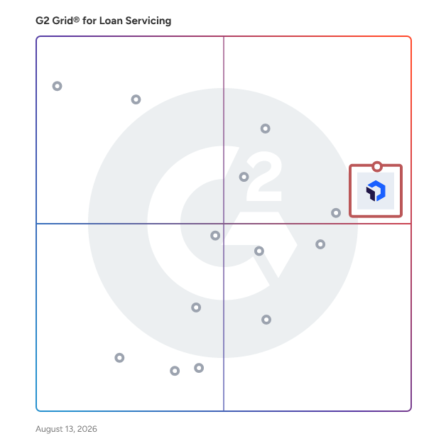G2 Grid® for Loan Servicing Software plotting products by satisfaction and market presence