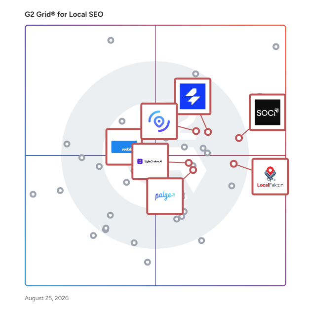 G2 Grid® for AI and SEO Visibility in Local SEO Software, highlighting the products that define this theme