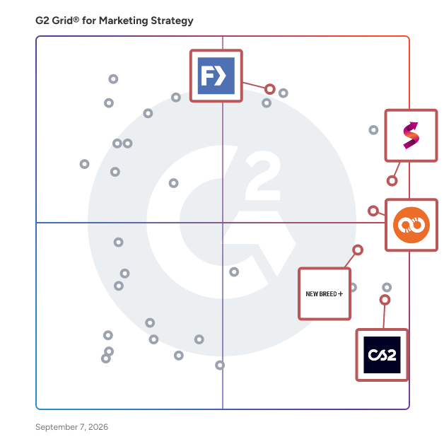 G2 Grid® for AI and Technology Implementation in Marketing Strategy Agencies, highlighting the products that define this theme