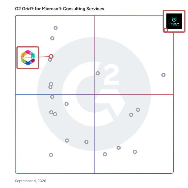 G2 Grid® for Enterprise Application Development in Microsoft Consulting Services, highlighting the products that define this theme