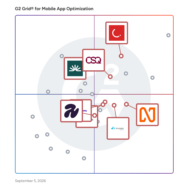 G2 Grid® for Personalization and Engagement Engines in Mobile App Optimization Software, highlighting the products that define this theme