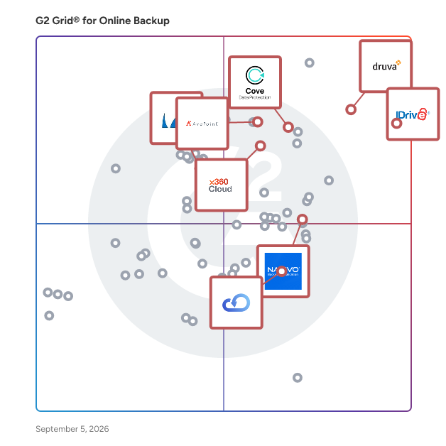 G2 Grid® for SaaS Backup in Online Backup Software, highlighting the products that define this theme