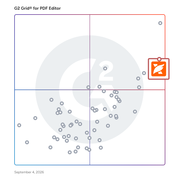 G2 Grid® for E-Signature Solutions in PDF Editors, highlighting the products that define this theme