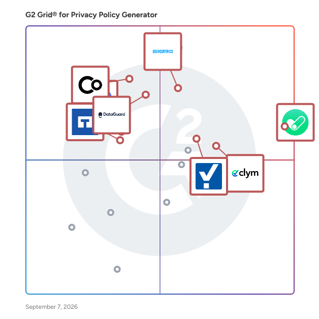 G2 Grid® for Consent Management Platform (CMP) in Privacy Policy Generator Software, highlighting the products that define this theme