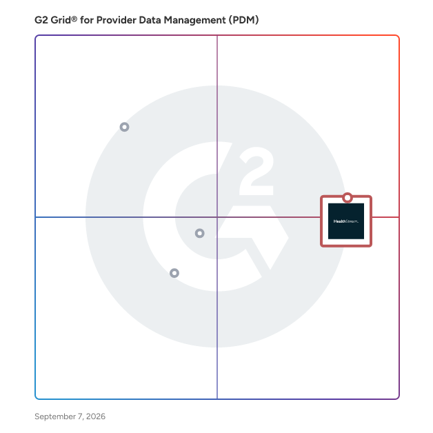 G2 Grid® for Provider Data Management (PDM) Software plotting products by satisfaction and market presence