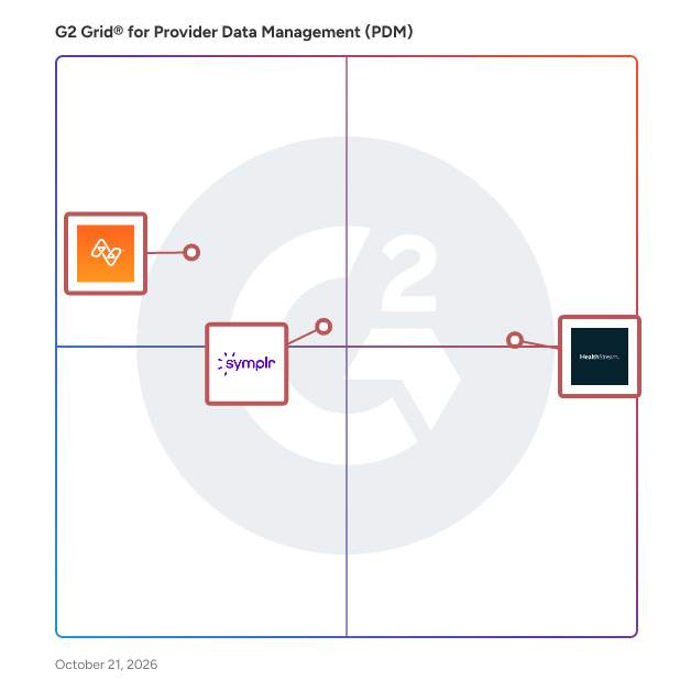 G2 Grid® for Provider Data Management (PDM) Software plotting products by satisfaction and market presence