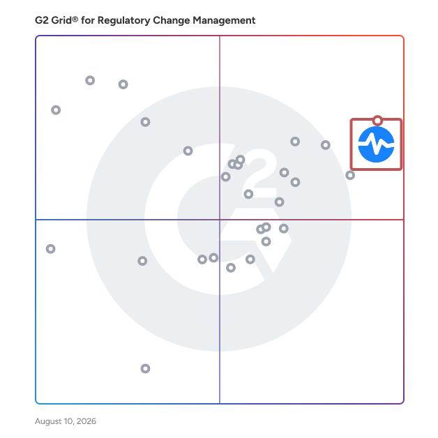 G2 Grid® for Regulatory Change Management Software plotting products by satisfaction and market presence